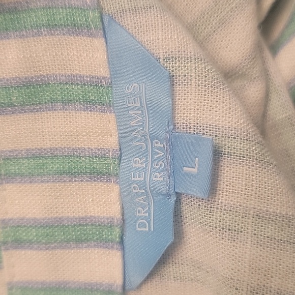 Draper James Green, Blue, White Striped Linen Button Down Front Bodysuit Size L - Picture 6 of 9
